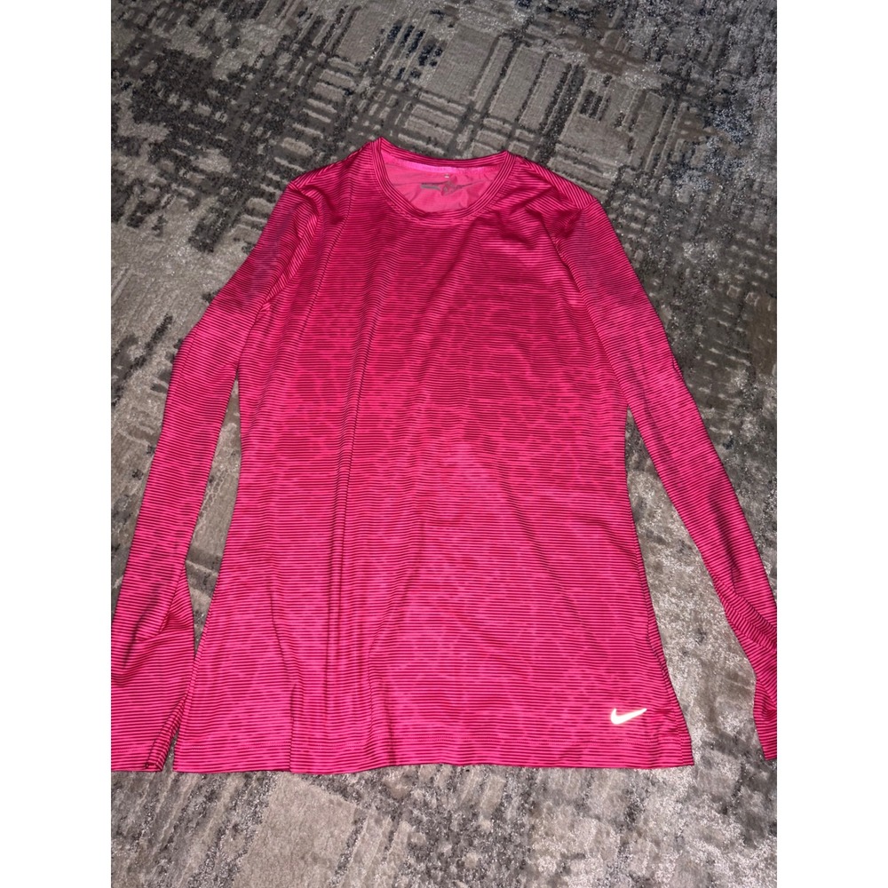 Nike Golf Dri-FIT Pink Animal Print Stripe Long Sleeve Top Womens Large L